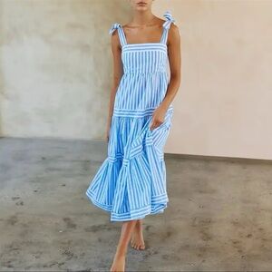 Elegant Blue Striped Midi Dress